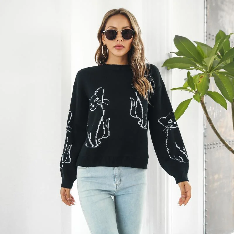 Cat Brocade Sweater Women's Loose Autumn And Winter Long-sleeved