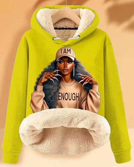 Comfortable And Versatile Plush and Warm I Am Enough Black Woman Long-sleeved Hoodie