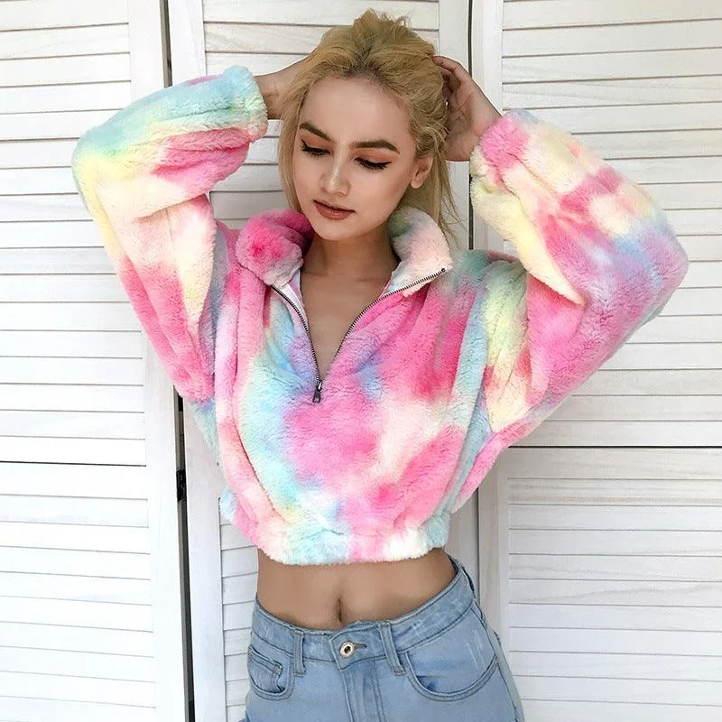 Women's Tie Dyed Plush Contrast Sweater