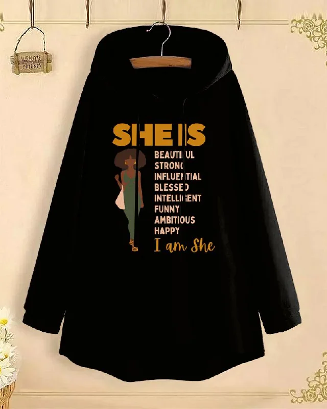 Street Fashion She Is Long-Sleeved with Loose Hem Hoodie