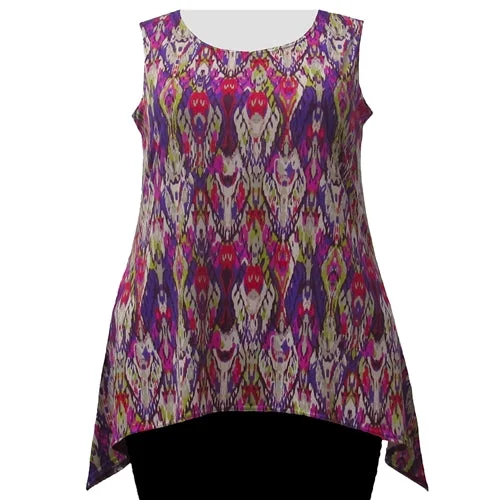 Purple Ikat Shark Bite Hem Tank Top Women's Plus Size Tank Top