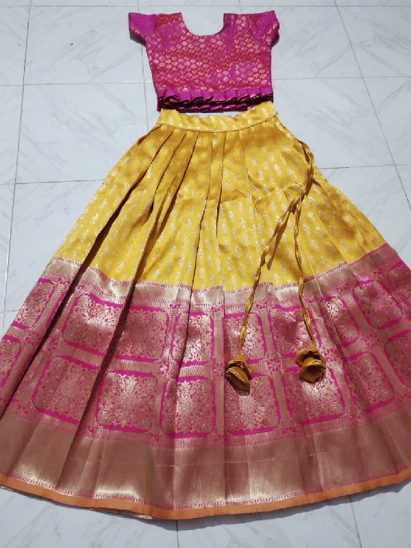 Mango Pink Silk Kid's Lehenga Festival Wear Pavadai Sattai