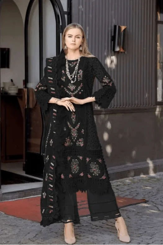 Black Maria Chikankari Embroidered Pakistani Straight Cut Cotton Suit