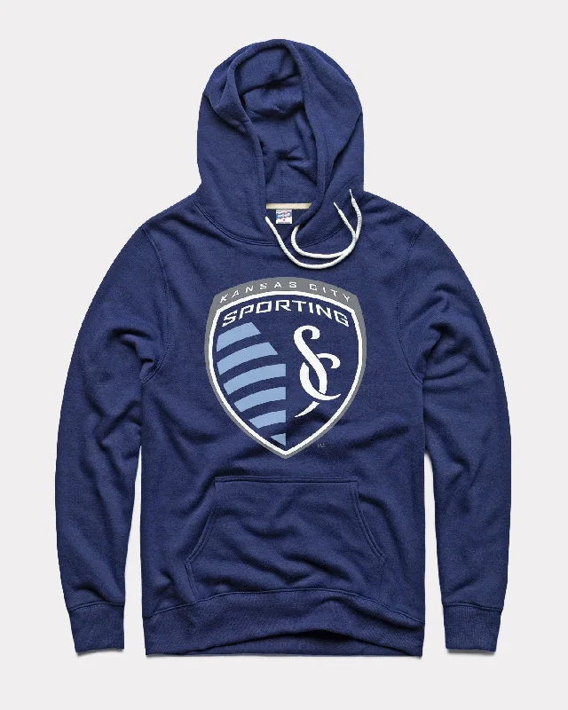 Stunning Fashion Sporting KC Logo Shield Navy Hoodie