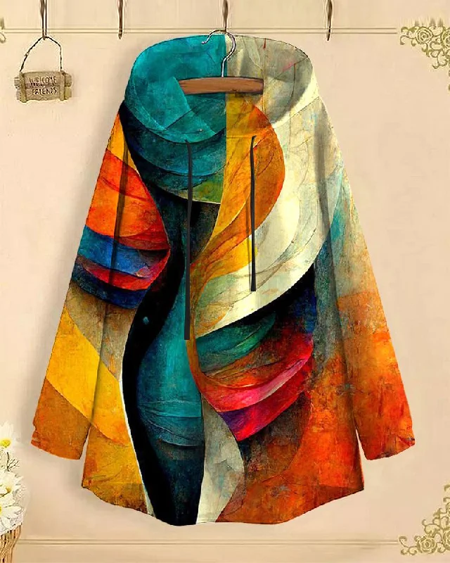 Denim Design Retro Prints Long-Sleeved with Loose Hem Hoodie