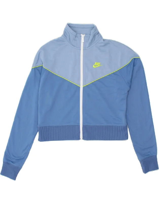 Nightclub Style ADIDAS Womens Oversized Crop Tracksuit Top Jacket UK 10 Small Blue