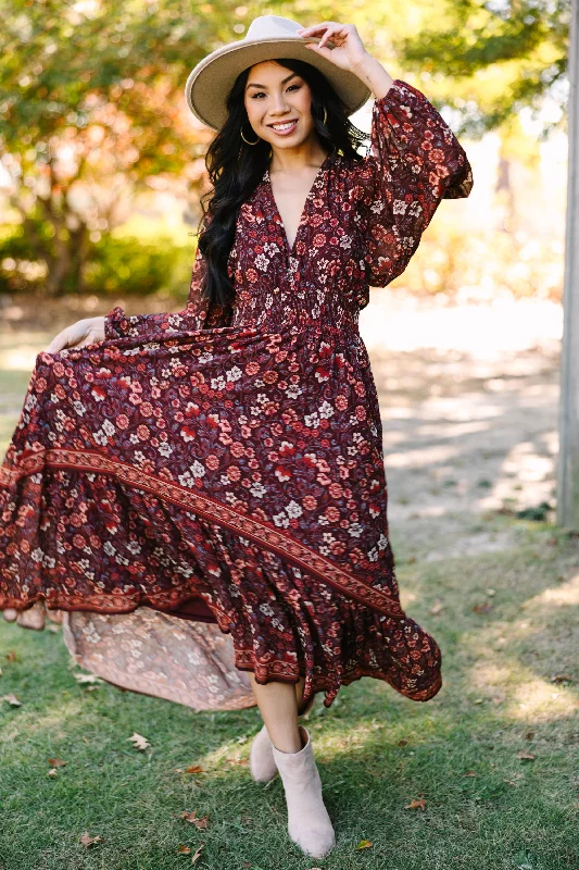 Thin Design Living Your Best Life Brown Floral Maxi Dress