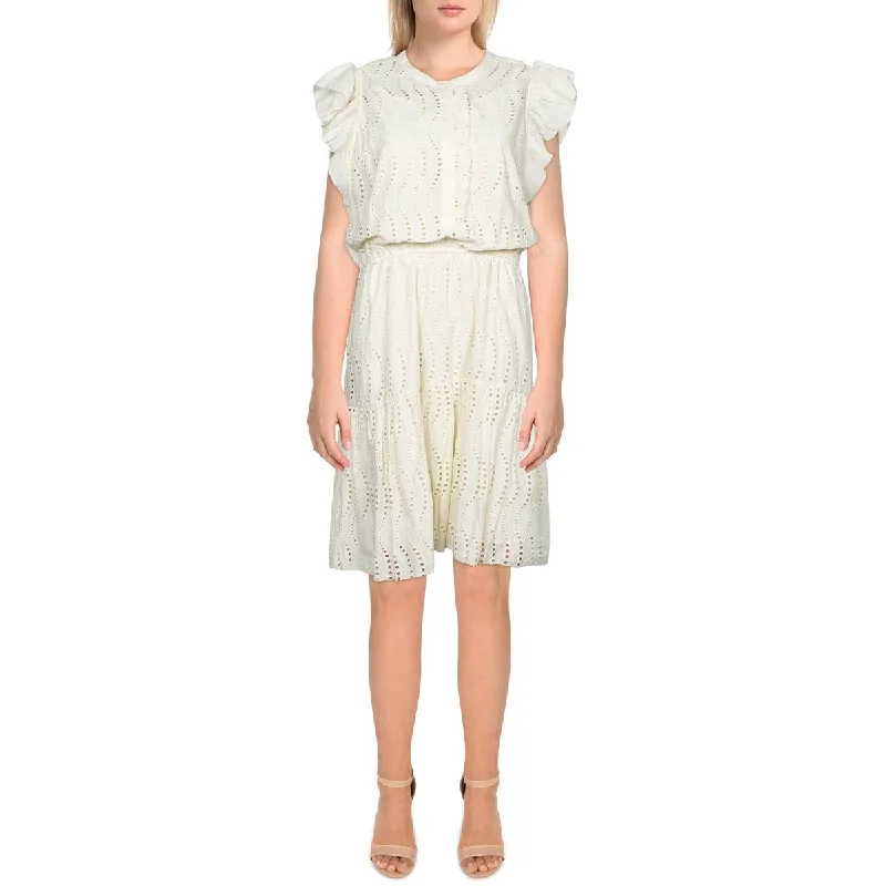 Embroidered Letters Joie Womens Krystina Eyelet Ruffle Mini Dress