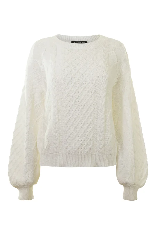 French Retro Repeat Cashmere Cotton Cable Textured Crew