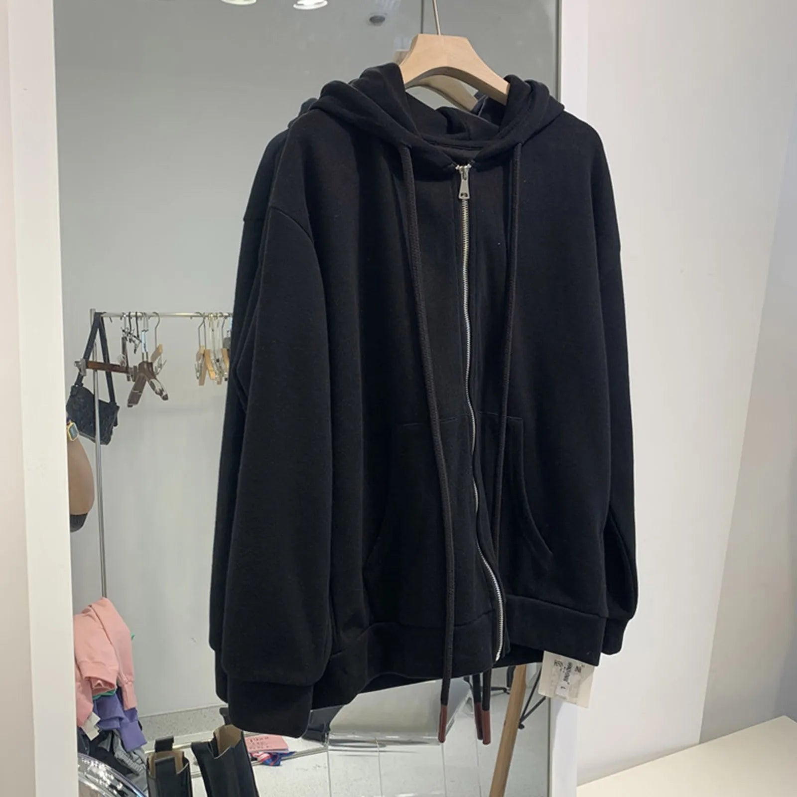 Y2k Zip Up Hoodies Long Sleeve Purple Oversized Jackets Hoodie Drawstring Harajuku Black Grunge Loose Sweatshirt