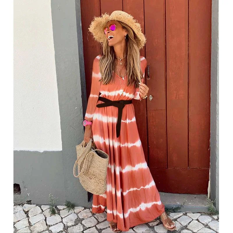 Nightclub Style Long Sleeves V Neck Long Dresses