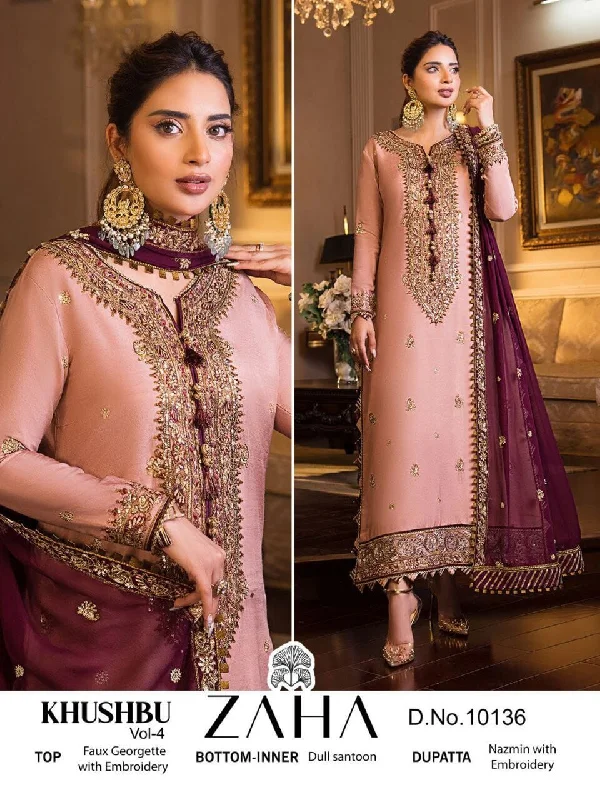 Zaha Designer Georgette Embroidered Pakistani Suit