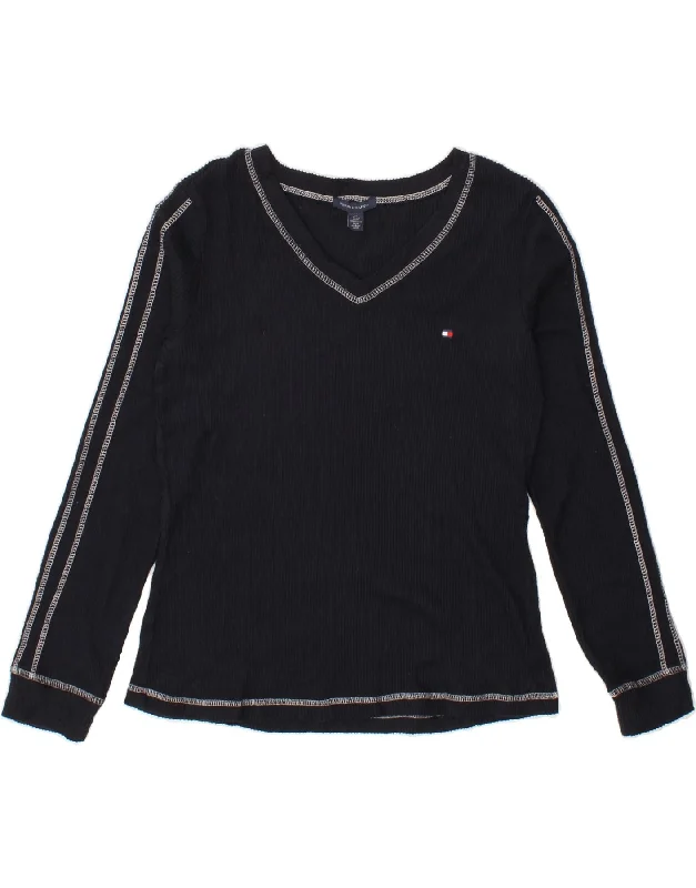 Fashionable And Versatile TOMMY HILFIGER Womens Top Long Sleeve UK 14 Medium Navy Blue Polyester