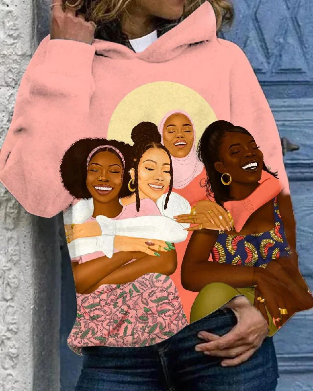 Thin Design Brown Skin Sisters Long Sleeves Hoodie