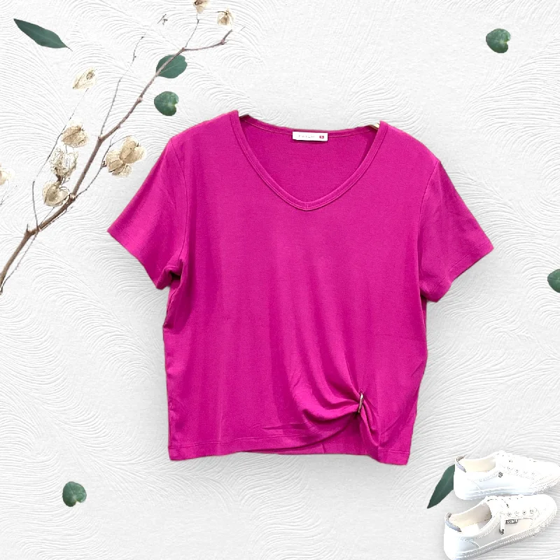 British Fashion Patch Women Casual V Neck Short Sleeve T-Shirt