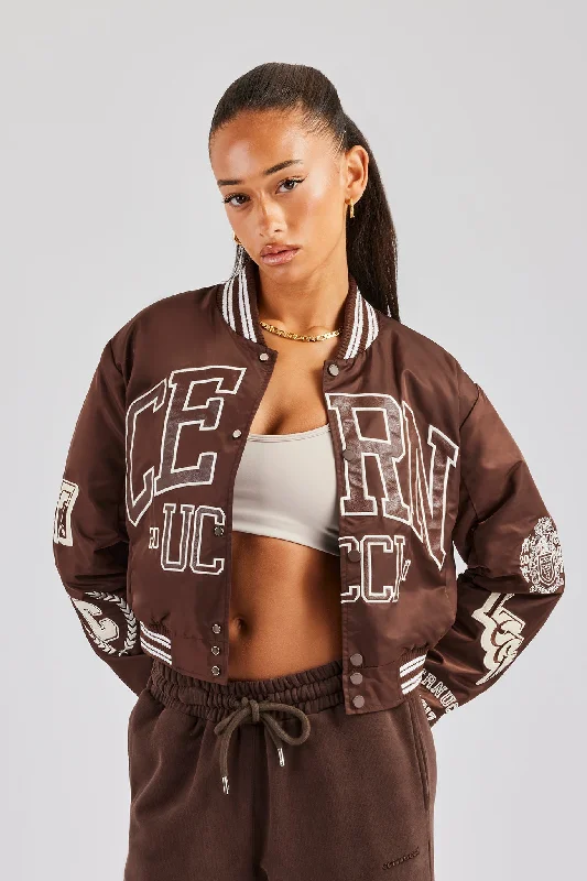 Elegant Tailoring Oversized 17 Nylon Applique Badge Bomber - Chocolate