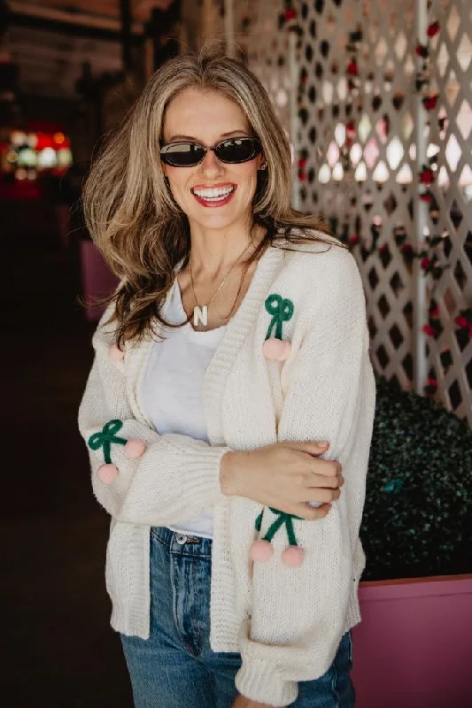 Warm And Comfortable Cherry Long Sleeve Sweater Knit Cardigan