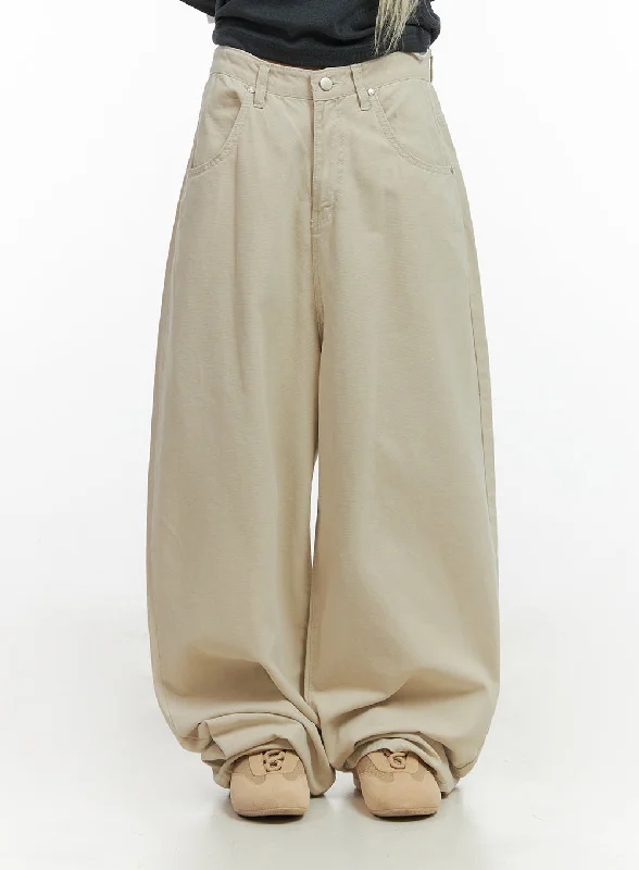 Slightly Flared Design Solid Cotton Wide-Leg Pants CO415
