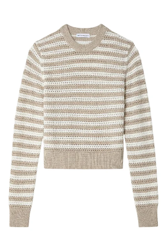 Nightclub Style White & Warren Cotton Blend Mesh Crewneck
 in White-Flax