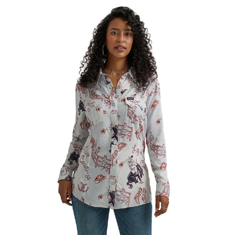 High-quality Fabrics Wrangler Women's Blue Retro Pearl Snap Long Sleeve