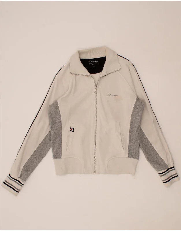 College Style CHAMPION Womens Tracksuit Top Jacket UK 12 Medium Beige Colourblock Cotton College Style CHAMPION Womens Tracksuit Top Jacket UK 12 Medium Beige Colourblock Cotton