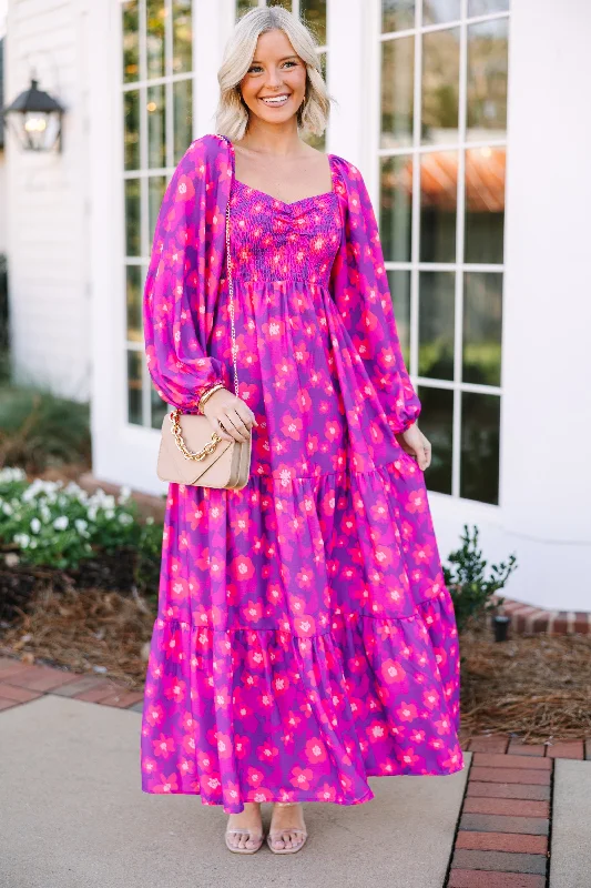 Short Design Living In Love Purple Floral Maxi Dress