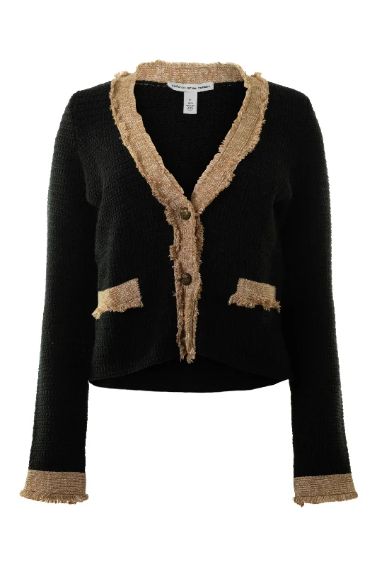 Elegant Temperament Autumn Cashmere Fringed Trimmed V Neck Jacket