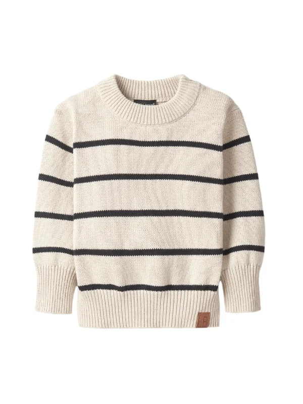 Simple Solid Color Knit Sweater - Pinstripe