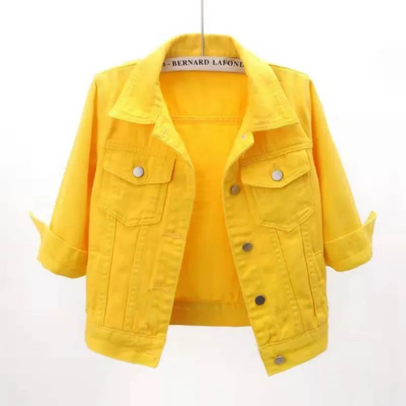 Personalized Clothing Women Denim Jacket Spring Autumn Short Coat Pink Jean Jackets Casual Tops Purple Yellow Purple Blue Loose Tops Lady Outerwear