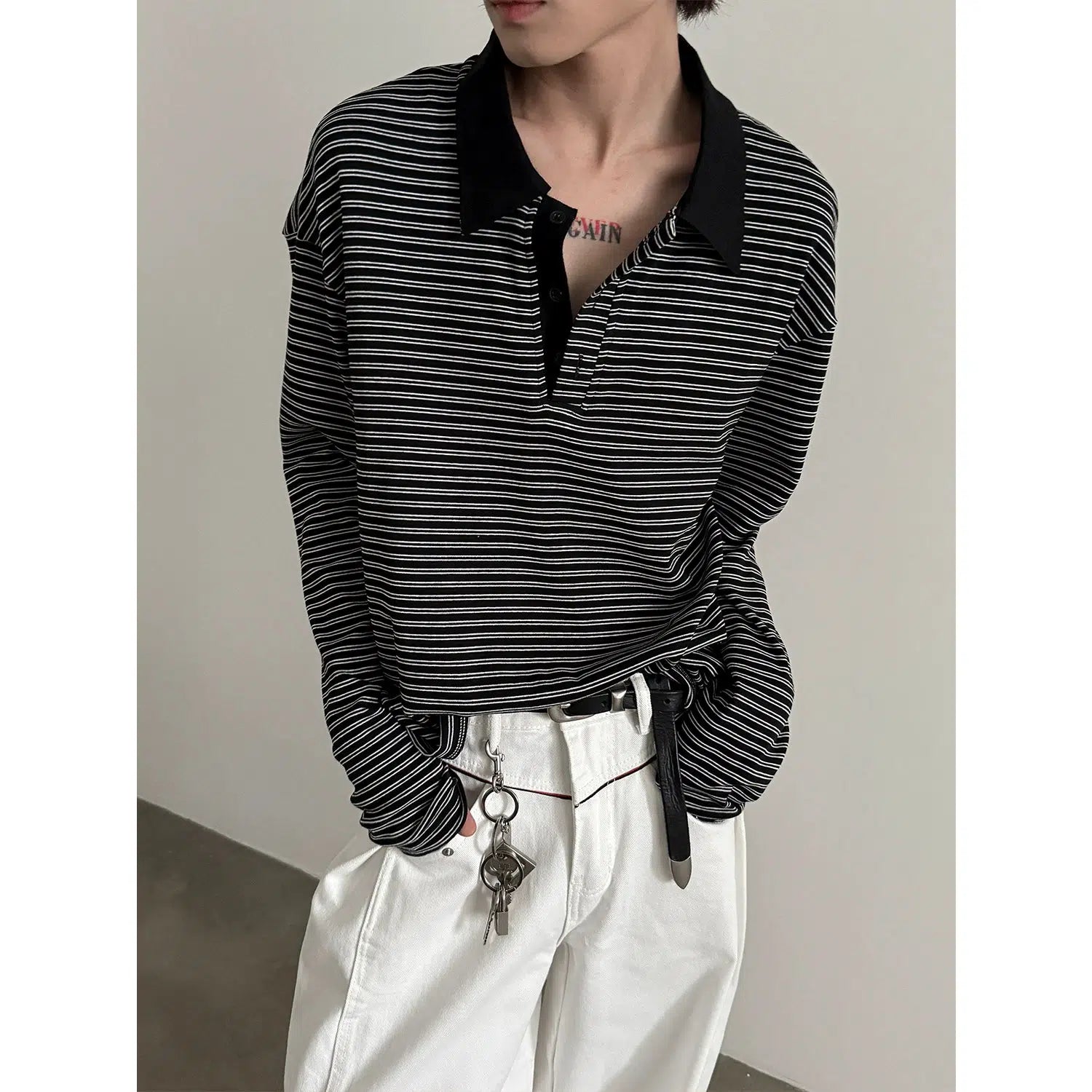 Elegant Temperament Retro Striped Polo Pullover