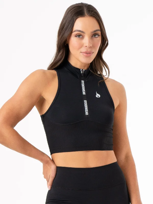 Cute Style NKD 1/2 Zip Tank - Black
