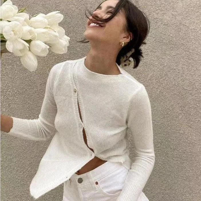 Irregular Round Neck Woolen Long-sleeved Shirt