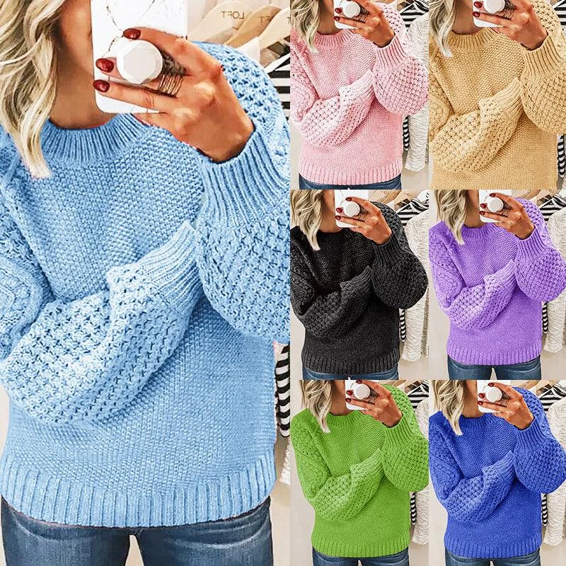 Warm Sweater Versatile Solid Color Outerwear Knitted Pullover For Women