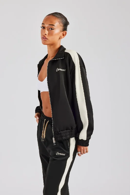 Elegant Style Womens Contrast Panel Track Jacket - Black