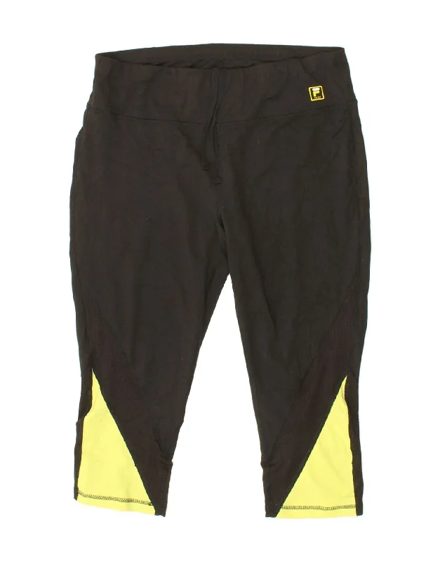 Girl Style FILA Womens Capri Leggings UK 18 XL Black Colourblock Polyester