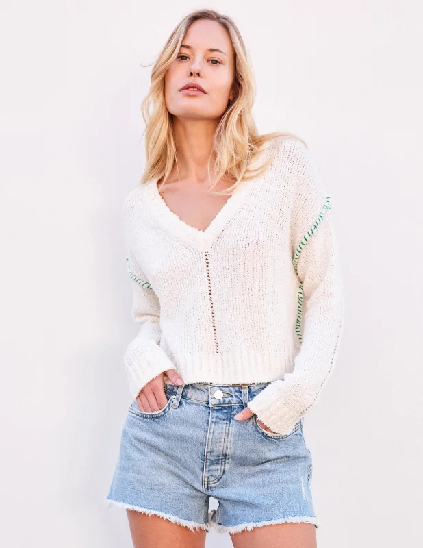 Sexy Fun Sundry V-Neck Sweater in Cream