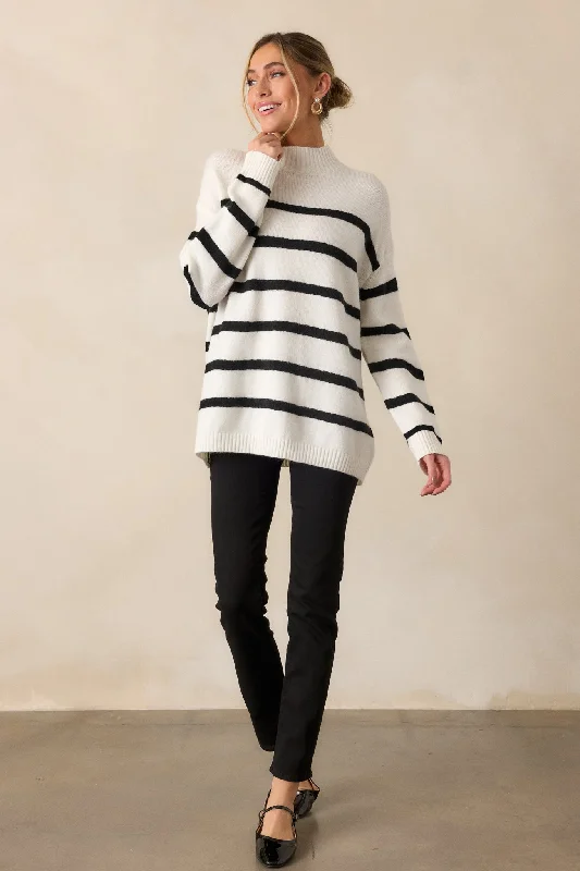 Cool Summer Looks Of Love White Stripe Mock Neck Sweater