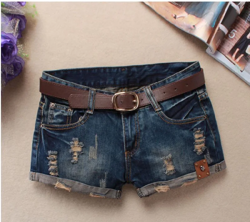 Autumn Denim Mini Shorts Women Rivet Holes Jeans Low Waist Shorts