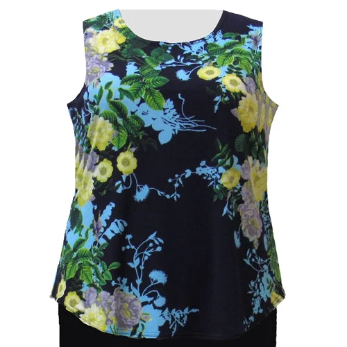 Navy Floral Layering Tank Top Women's Plus Size Tank Top