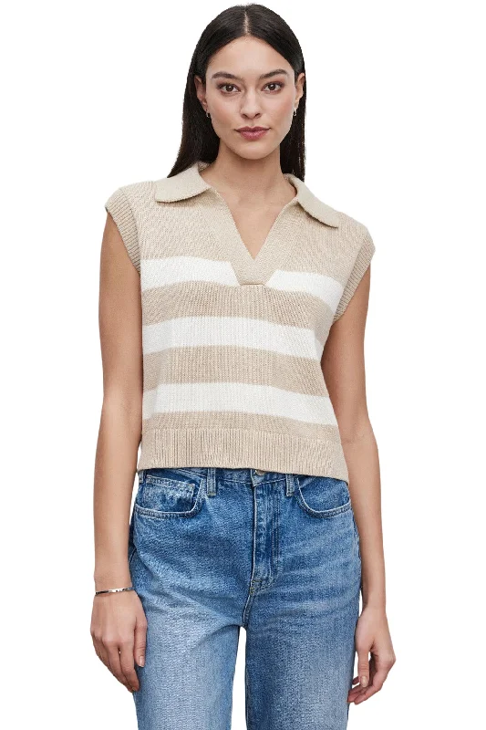 French Retro Velvet Mariette Sweater Vest in Sable-Milk
