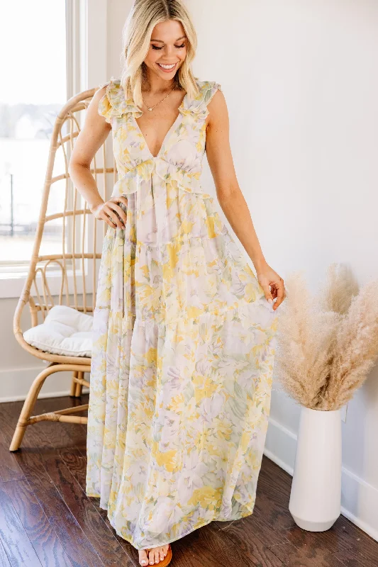 Street Charm Living In A Dream Yellow Floral Maxi Dress