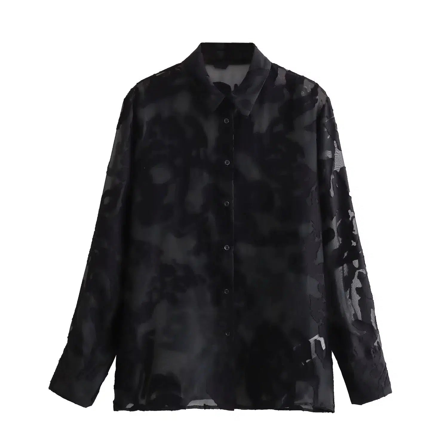 Elegant And Simple Sheer Long Sleeve Button-Up Shirt
