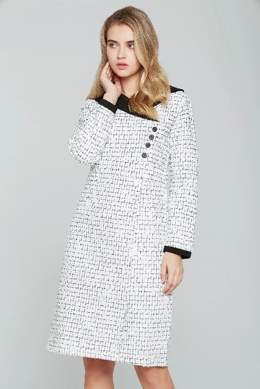 Exclusive Customization Black and White Tweed Full Sleeves Blazer Dress