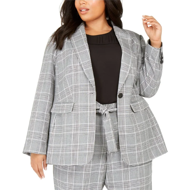 European And American Style Calvin Klein Womens Houndstooth One Button Blazer Jacket, Black, 24W