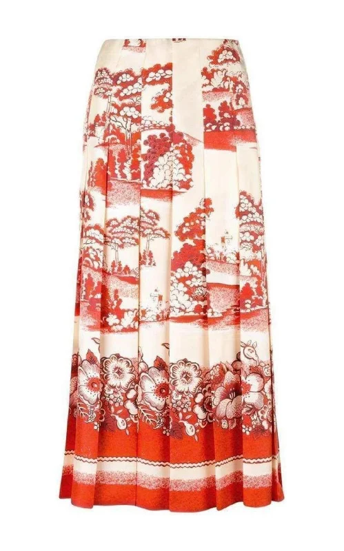 Casual And Versatile Porcelain Garden Print Midi Skirt