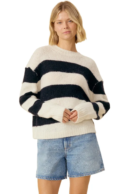 Casual And Casual One Grey Day Bardot Striped Sweater in Ivory Combo