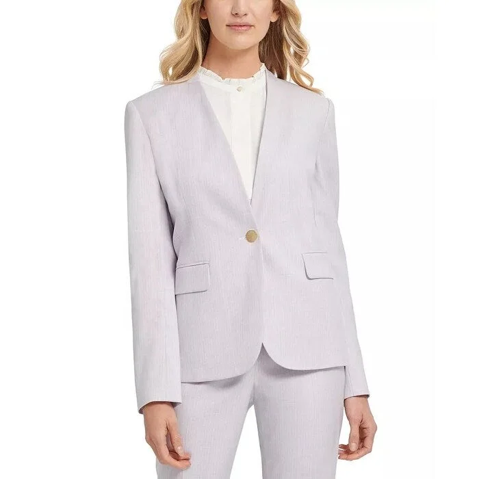 Ethnic Style DKNY Women's Striped Collarless One-Button Blazer Gray Size 8