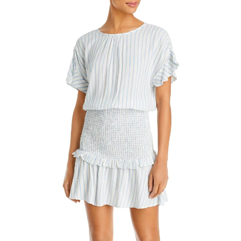 Aqua Womens Smocked Pin Stripe Mini Dress