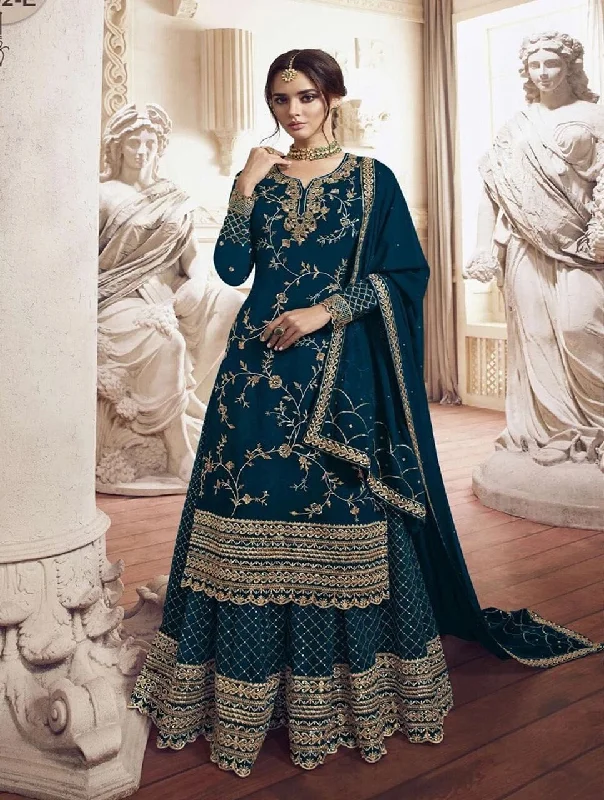 Teal Blue LT 4902 Heavy Georgette Sharara Suit