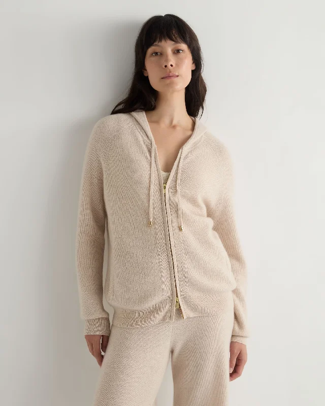 Trendy Items Women's Honeycomb Knit Cashmere Hoodie Ecru White